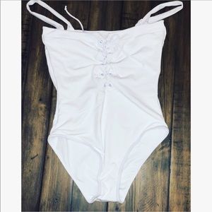 White Cupshe Lace-up Onepiece